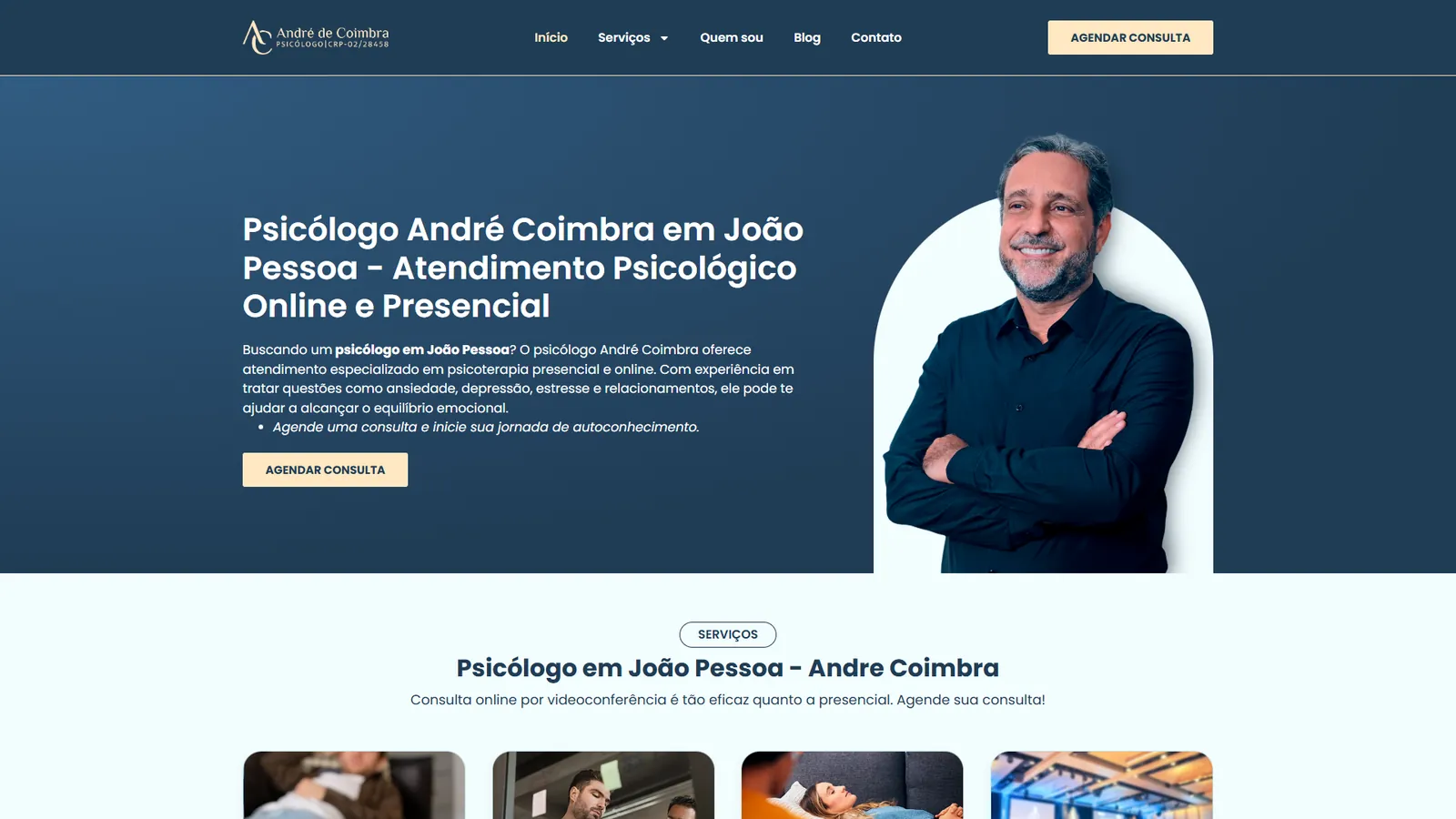 Home do site do psicólogo André de Coimbra, em João Pessoa