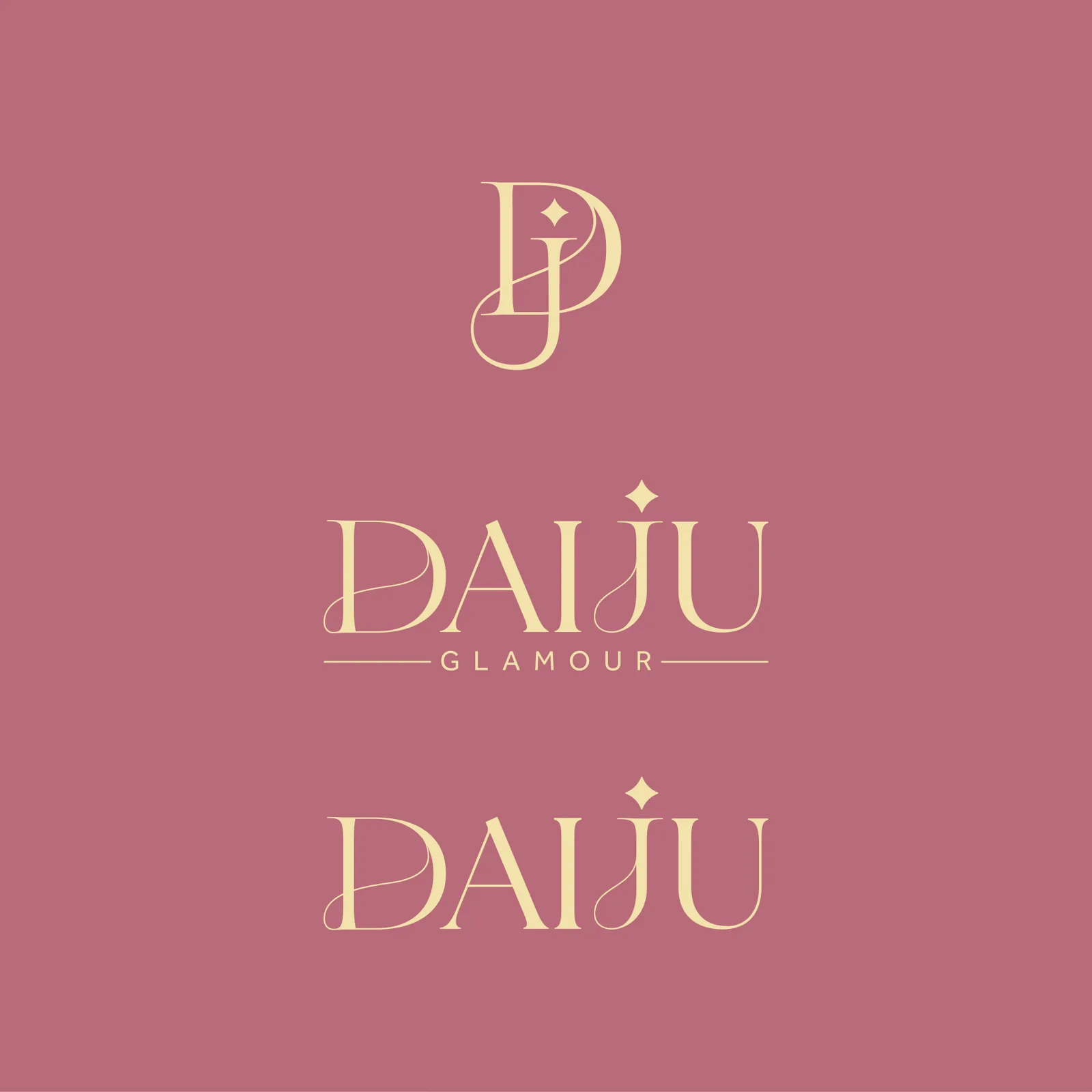 Identidade visual da Daiju Glamour: as três versões da assinatura sobre o rosa da marca