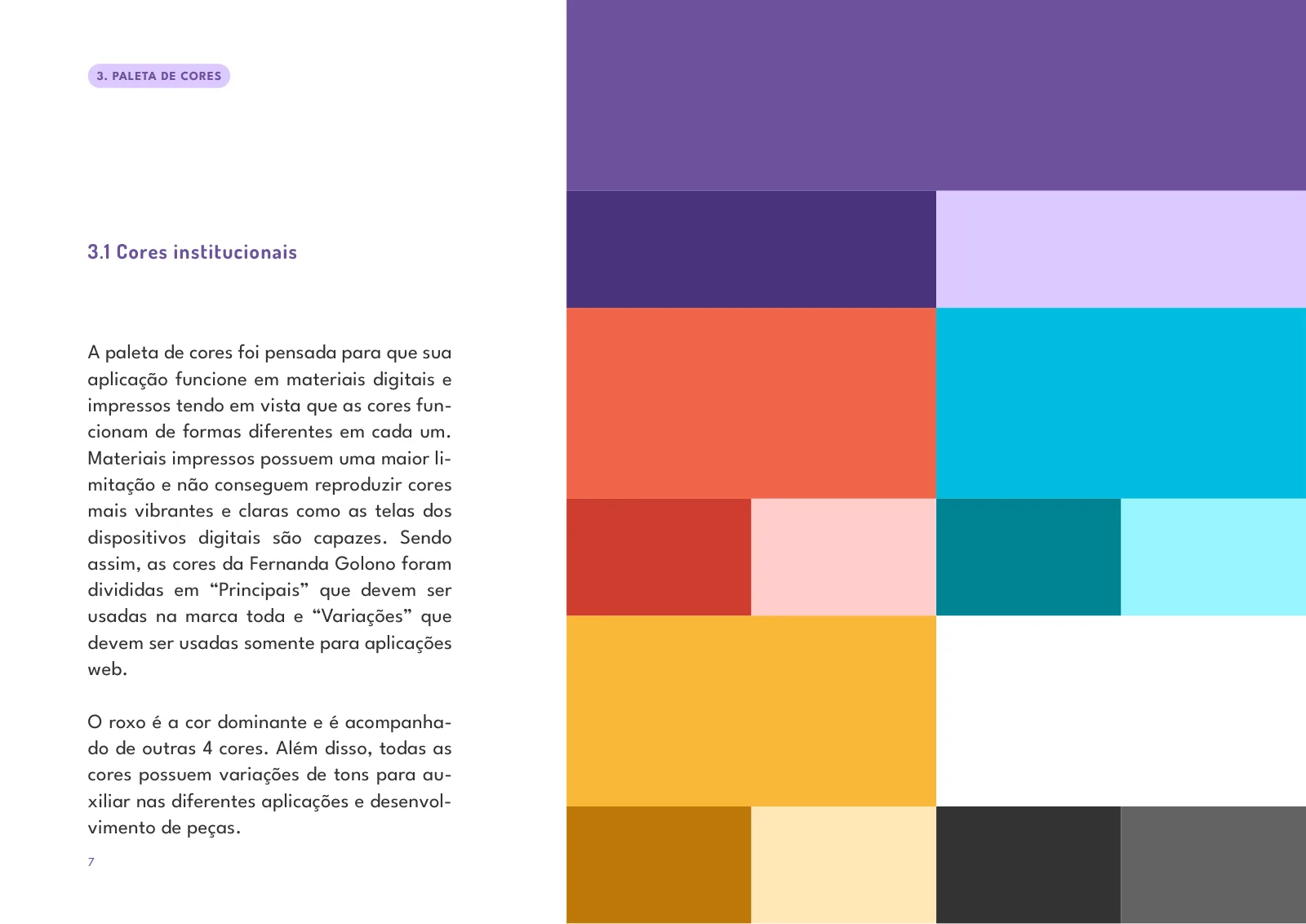 Manual de identidade visual de Fernanda Golono: a paleta de cores institucionais