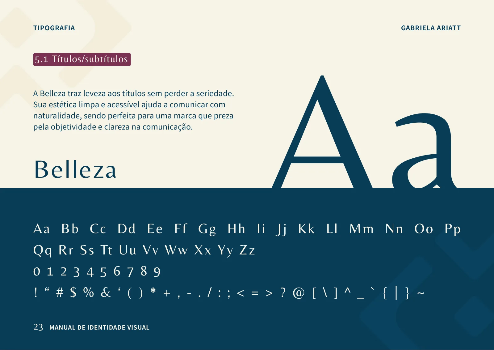 Manual de identidade visual de Gabriela Ariatt: a tipografia de títulos, Belleza