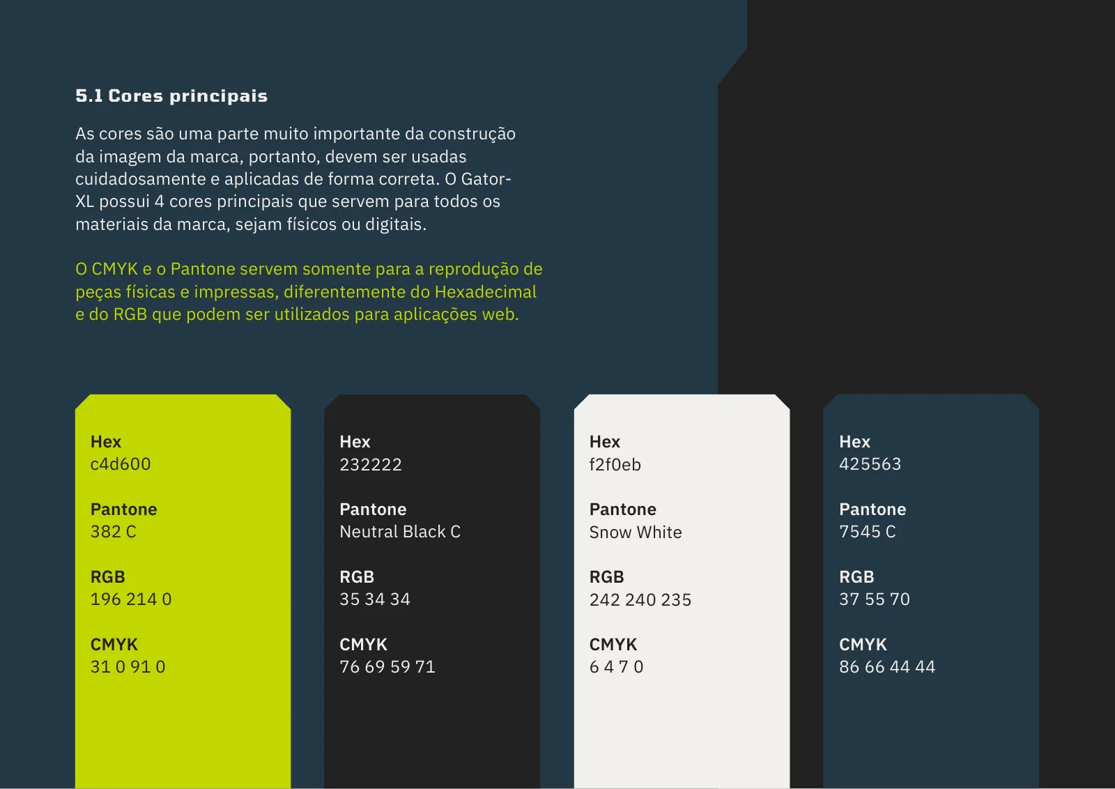 Brandbook do Gator-XL: as cores principais
