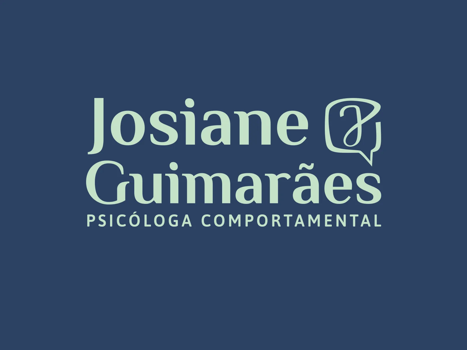 Marca Josiane Guimarães, psicóloga comportamental, em verde-claro sobre fundo azul-marinho