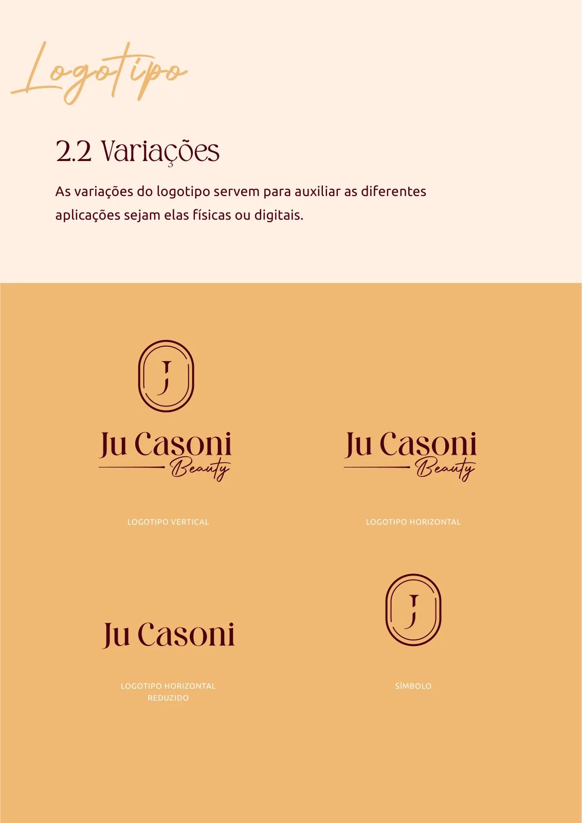 Manual de identidade visual da Ju Casoni Beauty: as variações do logotipo