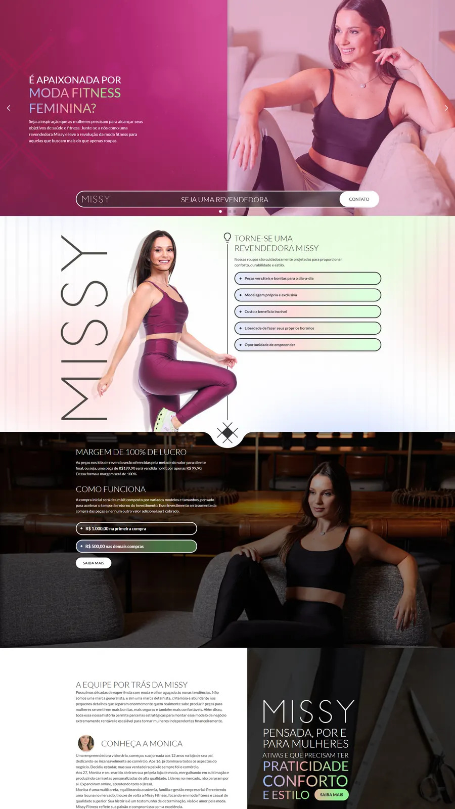 Rolagem da landing page da Missy: vantagens de revender e como funciona o kit