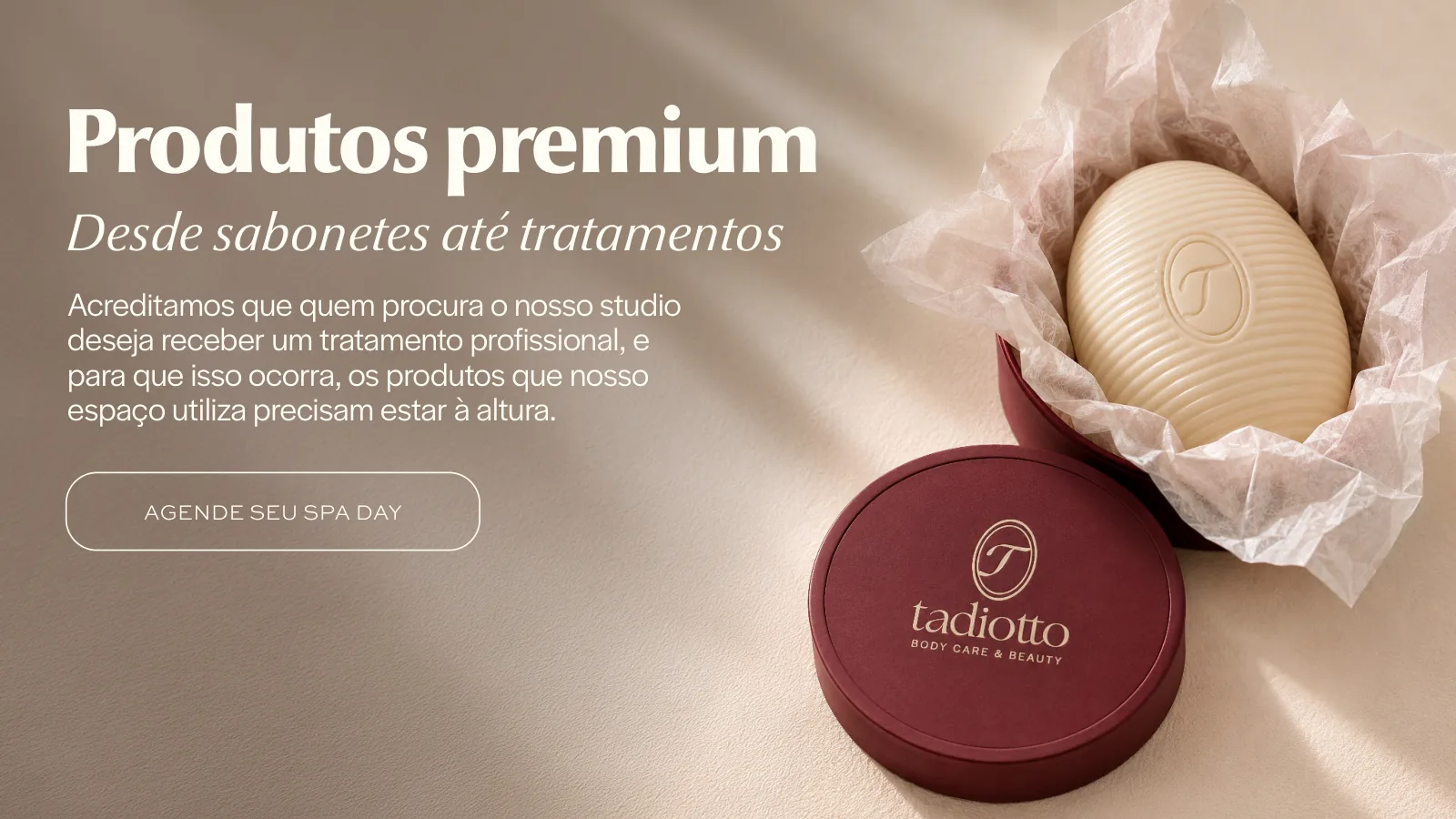 Apresentação da identidade visual da Tadiotto, slide 7 de 11: produtos premium com embalagem da marca