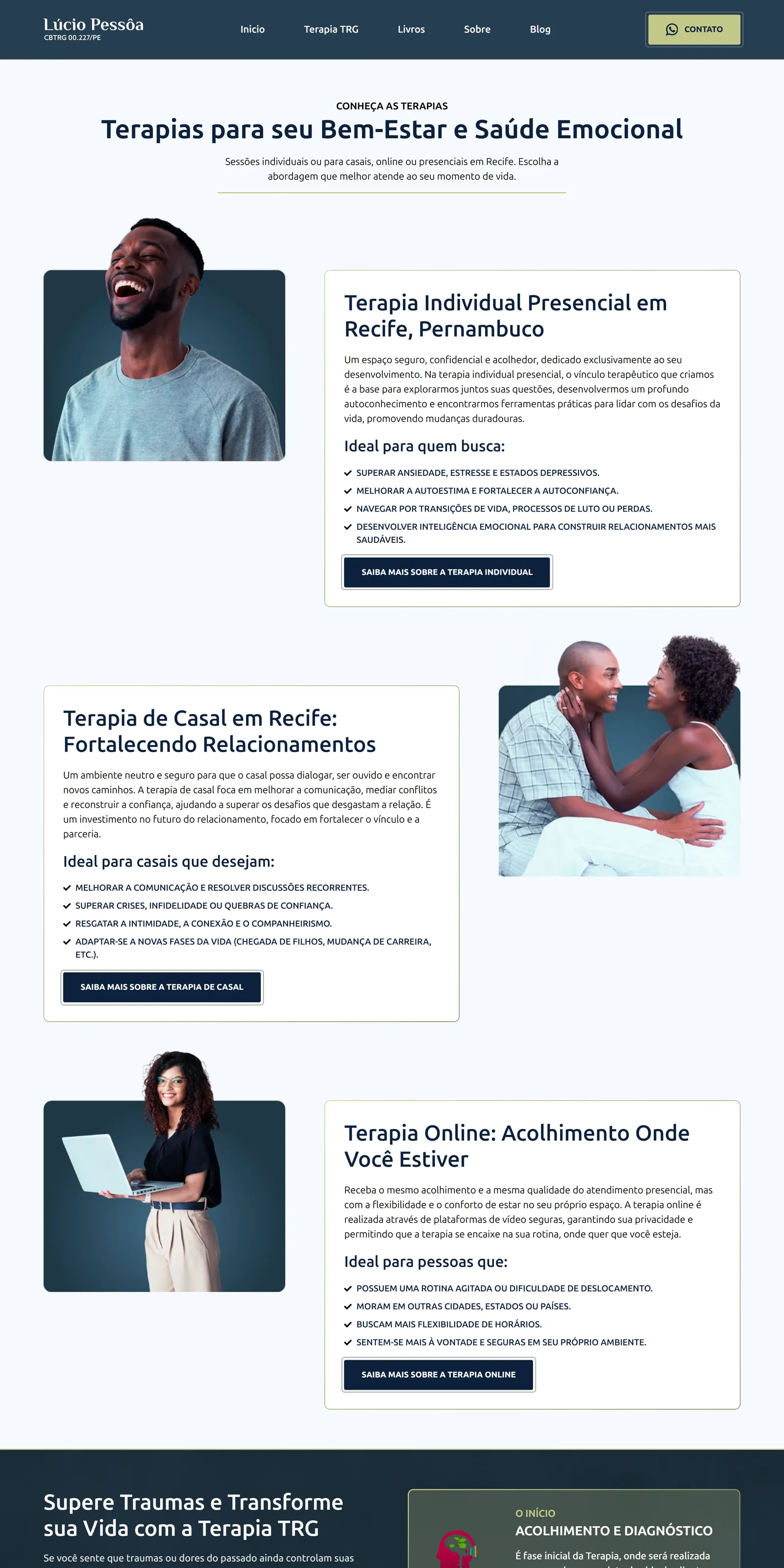 Página de terapia individual presencial em Recife, do site de Lúcio Pessôa, no computador