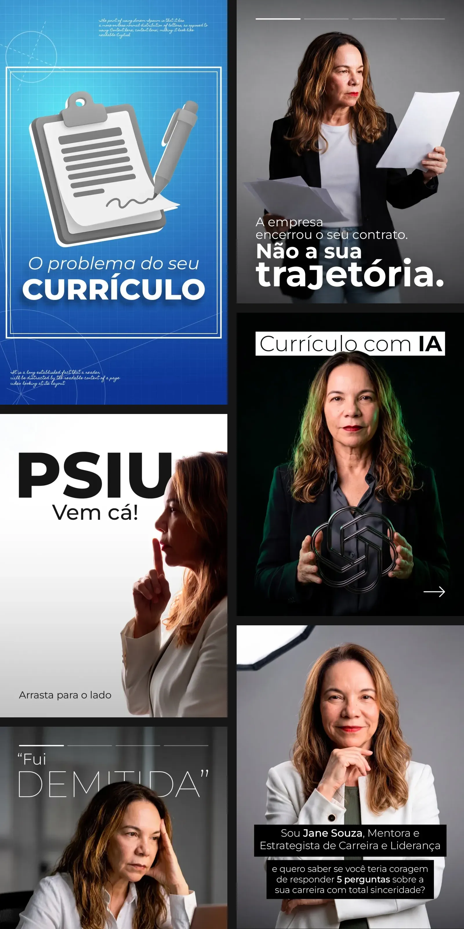 Capas de reels editados pela Grafando e posts do Instagram de Jane Souza
