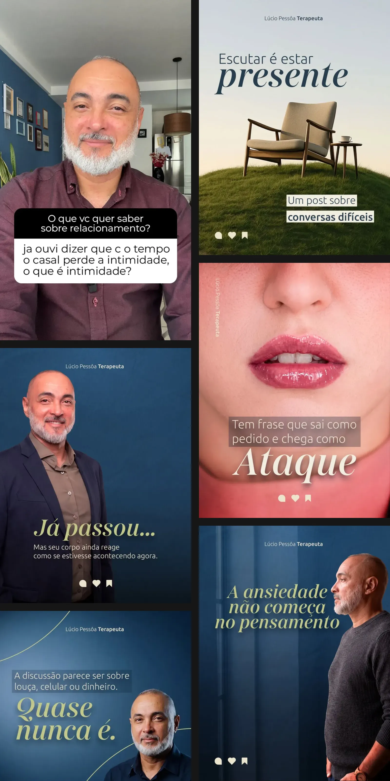 Capas de reels editados pela Grafando e posts do Instagram de Lúcio Pessôa
